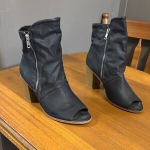 Wild Pair Black Peep-Toe Heeled Boots